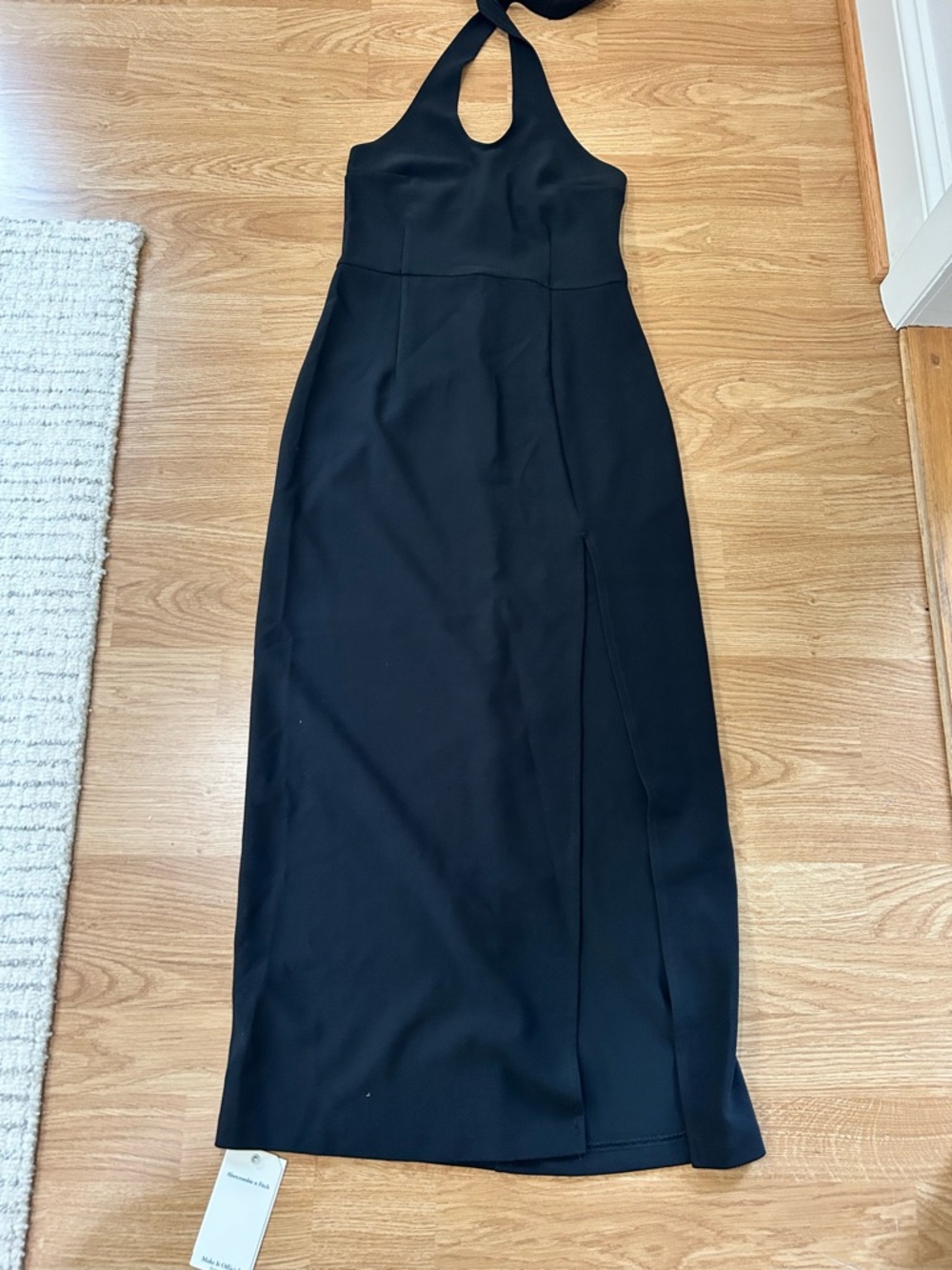 Abercrombie & Fitch Black Crisscross Halter Midi Dress with Side Slit - Picture 4 of 5